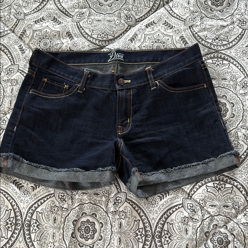 Blue Jean Shorts with Cuffed Hem